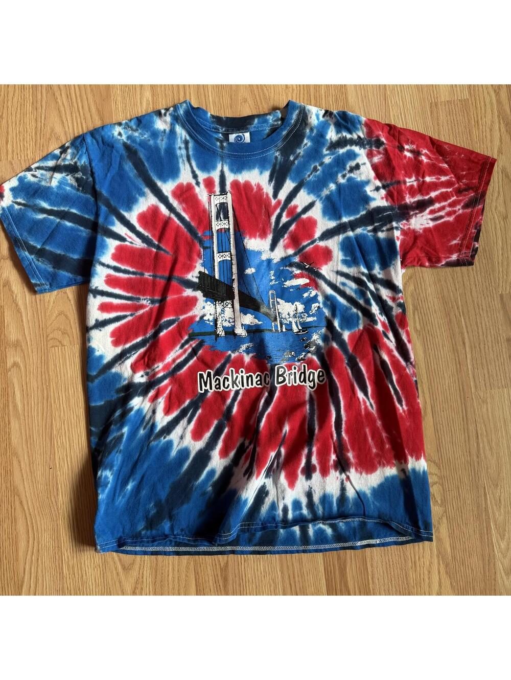 Mackinac Bridge Patriotic Tie Dye Tee Shirt Size Large